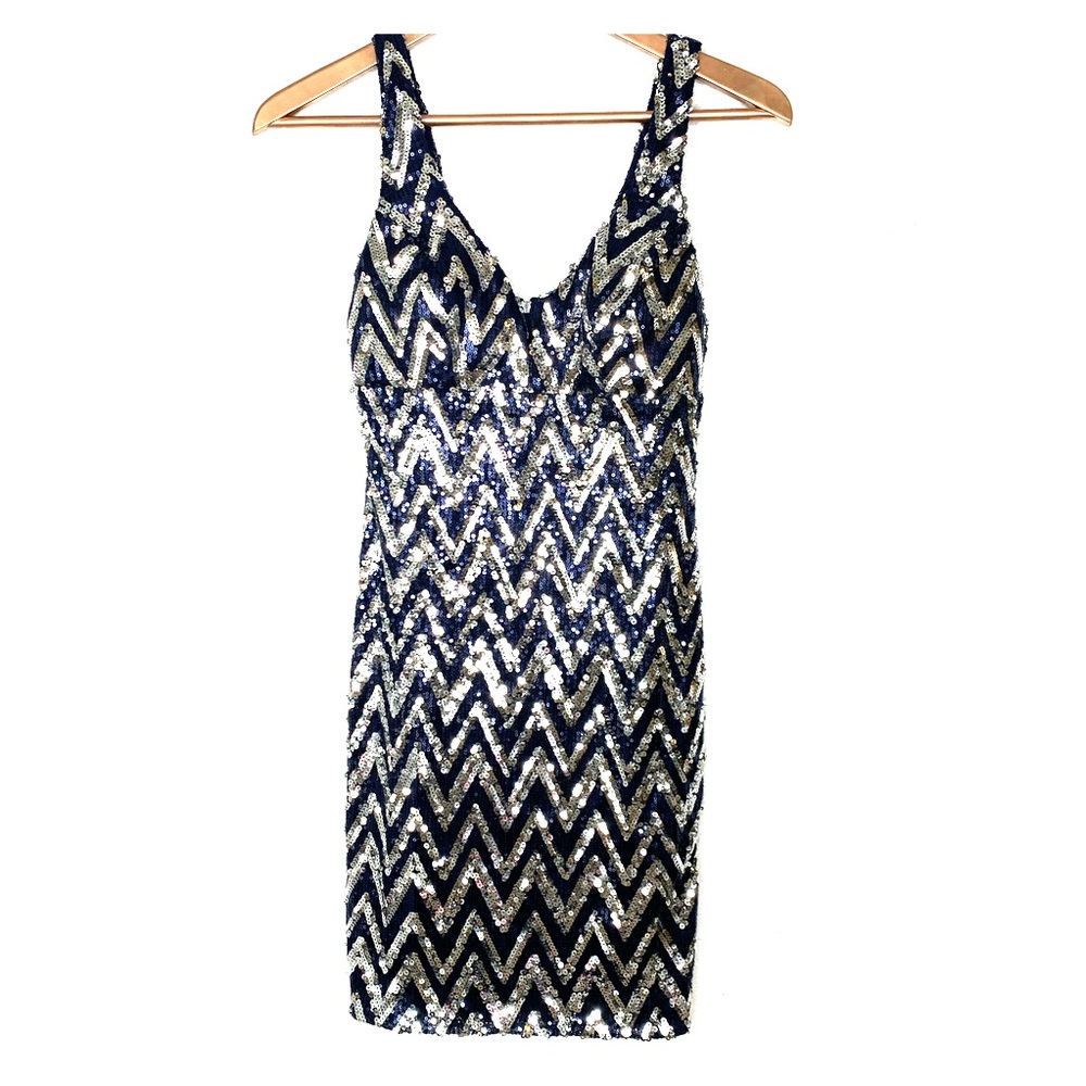 Sequin Hearts Chevron Sleeveless V Neck Dress